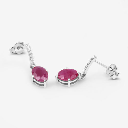 1.75 Carat Genuine Ruby and White Diamond 10K White Gold Earrings by Bids.com