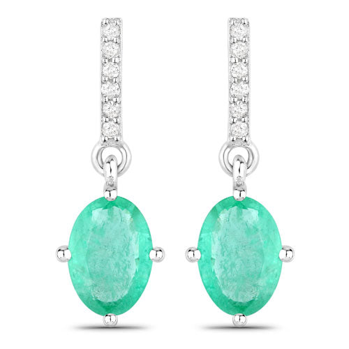 1.49 Carat Genuine Zambian Emerald and White Diamond 10K White Gold Earrings DestGlow