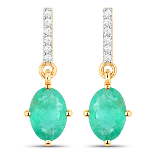1.49 Carat Genuine Zambian Emerald and White Diamond 10K Yellow Gold Earrings by Bids.com