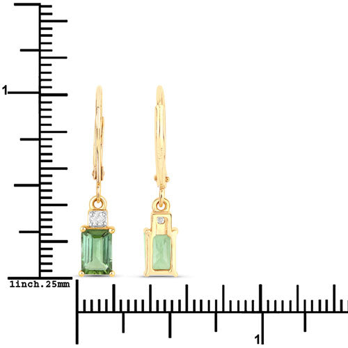 1.28 Carat Genuine Green Tourmaline and White Diamond 14K Yellow Gold Earrings DestGlow