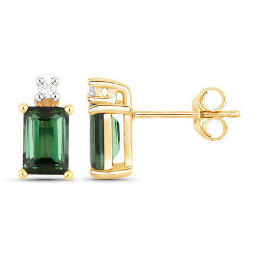 1.24 Carat Genuine Green Tourmaline and White Diamond 14K Yellow Gold Earrings by Bids.com