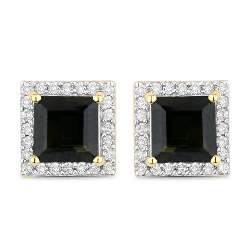 1.55 Carat Genuine Green Tourmaline and White Diamond 14K Yellow Gold Earrings by Bids.com