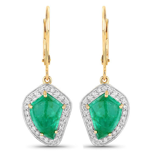 6.40 Carat Genuine Colombian Emerald and White Diamond 14K Yellow Gold Earrings by Bids.com