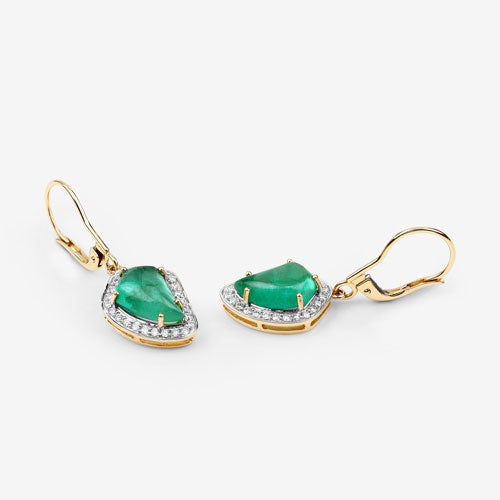 6.40 Carat Genuine Colombian Emerald and White Diamond 14K Yellow Gold Earrings by Bids.com