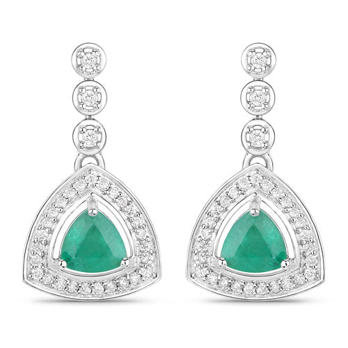 1.39 Carat Genuine Zambian Emerald and White Diamond 14K White Gold Earrings by Bids.com