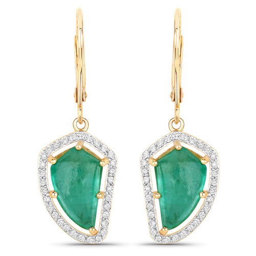 7.56 Carat Genuine Colombian Emerald and White Diamond 14K Yellow Gold Earrings by Bids.com