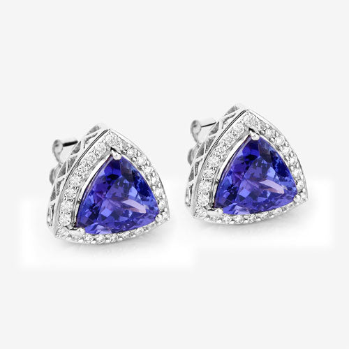 4.62 Carat Genuine Tanzanite and White Diamond 14K White Gold Earrings by Bids.com
