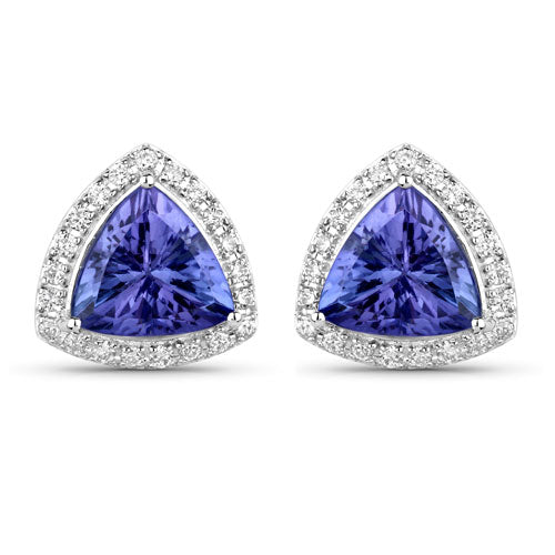 3.82 Carat Genuine Tanzanite and White Diamond 14K White Gold Earrings by Bids.com