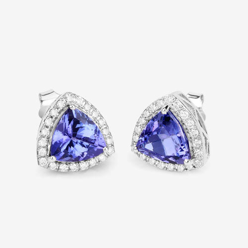 3.82 Carat Genuine Tanzanite and White Diamond 14K White Gold Earrings by Bids.com
