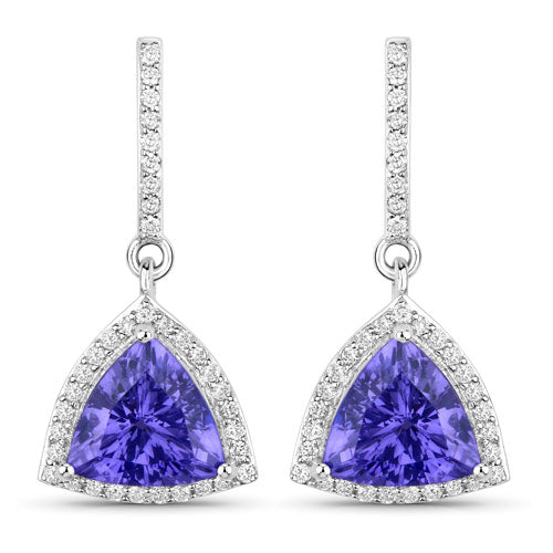 3.86 Carat Genuine Tanzanite and White Diamond 14K White Gold Earrings by Bids.com
