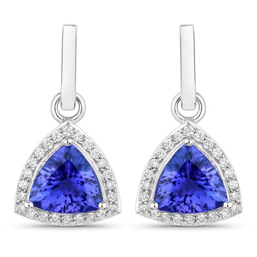 3.86 Carat Genuine Tanzanite and White Diamond 14K White Gold Earrings by Bids.com