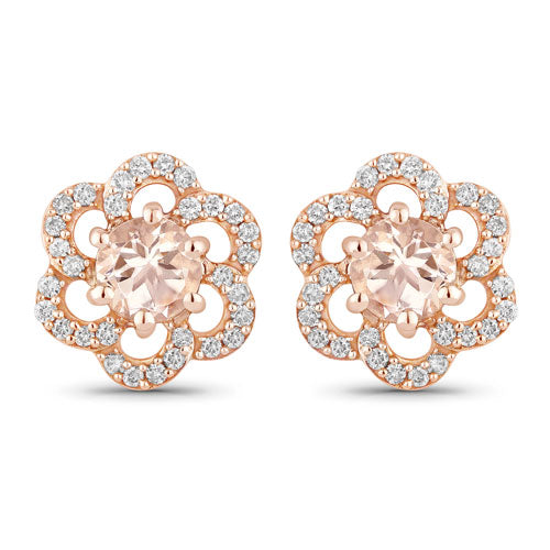 0.61 Carat Genuine Morganite and White Diamond 14K Rose Gold Earrings DestGlow
