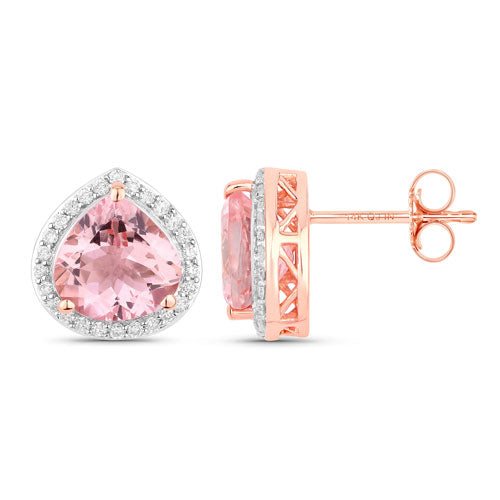 3.27 Carat Genuine Morganite and White Diamond 14K Rose Gold Earrings by Bids.com
