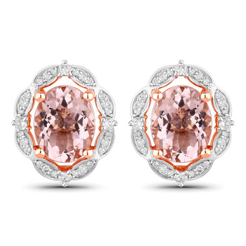 3.52 Carat Genuine Morganite and White Diamond 14K Rose Gold Earrings by Bids.com