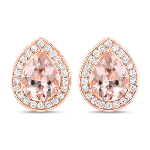 2.03 Carat Genuine Morganite and White Diamond 14K Rose Gold Earrings DestGlow