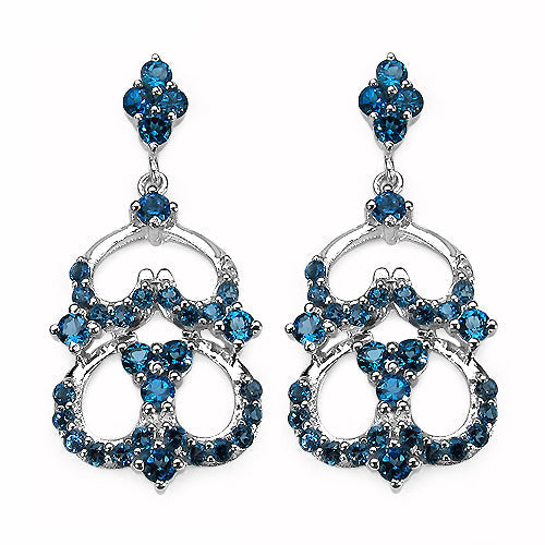 4.84 Carat Genuine London Blue Topaz .925 Sterling Silver Earrings