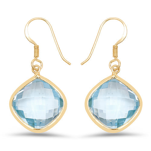 14K Yellow Gold Plated 29.00 Carat Genuine Blue Topaz .925 Sterling Silver Earrings by Bids.com