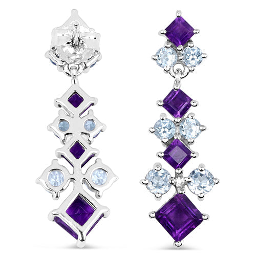 4.94 Carat Genuine Amethyst & Blue Topaz .925 Sterling Silver Earrings DestGlow