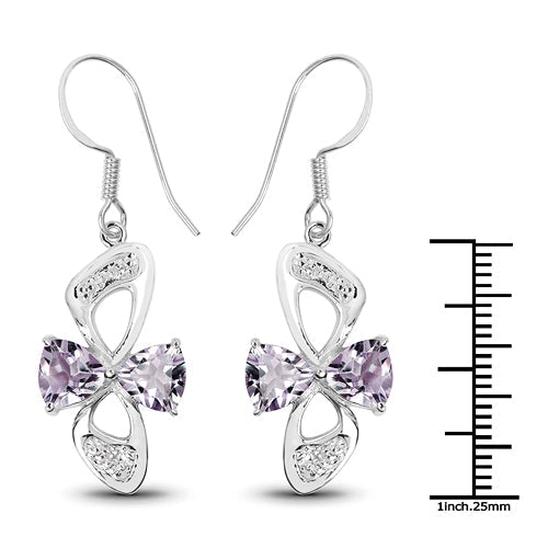4.06 Carat Genuine Pink Amethyst & White Topaz .925 Sterling Silver Earrings DestGlow