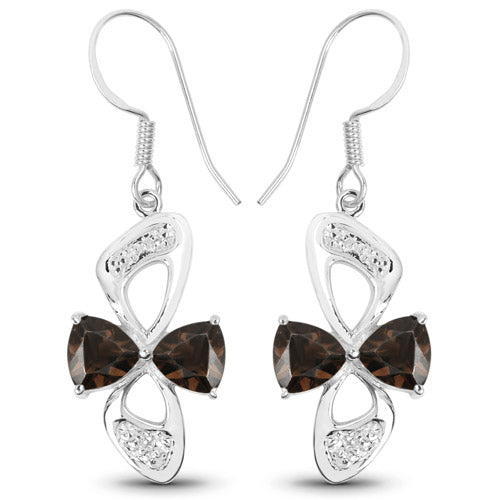 4.02 Carat Genuine Smoky Quartz and White Topaz .925 Sterling Silver Earrings DestGlow
