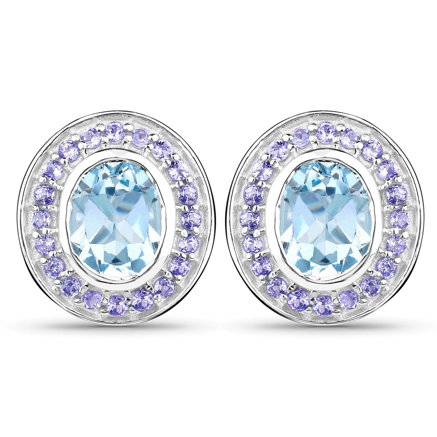 6.30 ct. Genuine Blue Topaz and Tanzanite .925 Sterling Silver Earrings