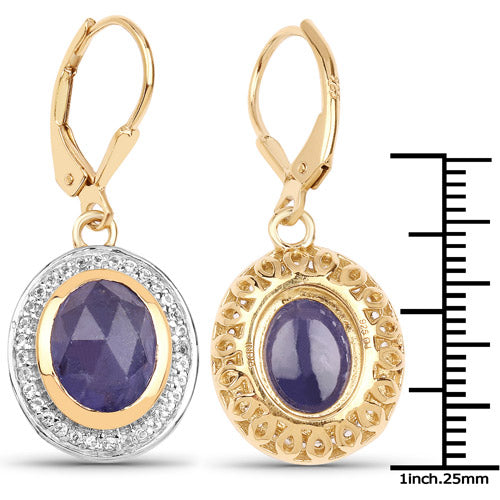 14K Yellow Gold Plated 7.42 Carat Genuine Tanzanite and White Topaz .925 Sterling Silver Earrings by Bids.com