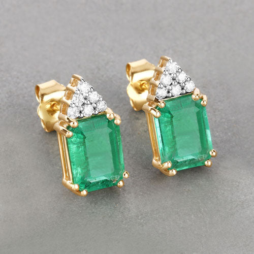2.87 Carat Genuine Ethiopian Emerald and White Diamond 14K Yellow Gold Earrings by Bids.com