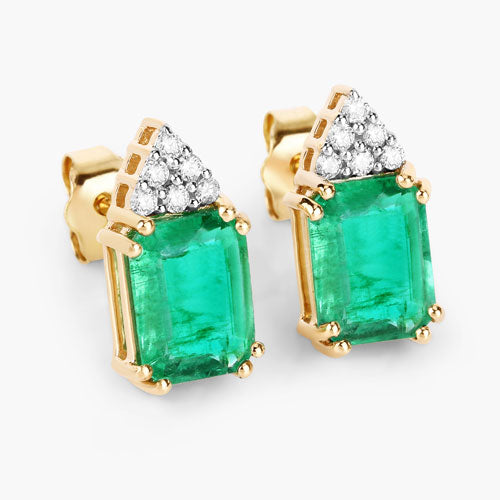 2.87 Carat Genuine Ethiopian Emerald and White Diamond 14K Yellow Gold Earrings by Bids.com
