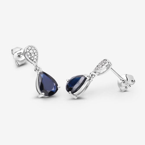 2.76 Carat Genuine Blue Sapphire and White Diamond 10K White Gold Earrings by Bids.com