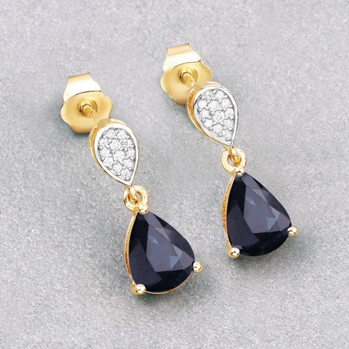 2.76 Carat Genuine Blue Sapphire and White Diamond 10K Yellow Gold Earrings by Bids.com
