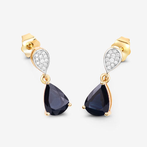 2.76 Carat Genuine Blue Sapphire and White Diamond 10K Yellow Gold Earrings by Bids.com