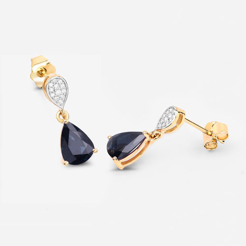 2.76 Carat Genuine Blue Sapphire and White Diamond 10K Yellow Gold Earrings by Bids.com