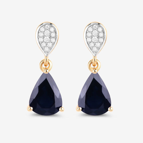 2.76 Carat Genuine Blue Sapphire and White Diamond 10K Yellow Gold Earrings by Bids.com