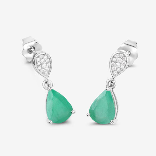 2.28 Carat Genuine Zambian Emerald and White Diamond 10K White Gold Earrings by Bids.com