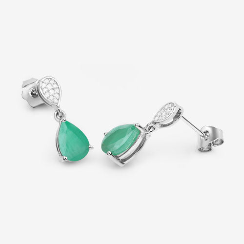 2.28 Carat Genuine Zambian Emerald and White Diamond 10K White Gold Earrings by Bids.com
