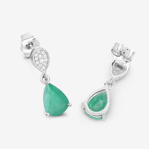 2.28 Carat Genuine Zambian Emerald and White Diamond 10K White Gold Earrings by Bids.com