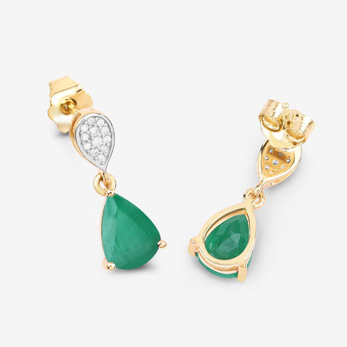 2.28 Carat Genuine Zambian Emerald and White Diamond 10K Yellow Gold Earrings by Bids.com