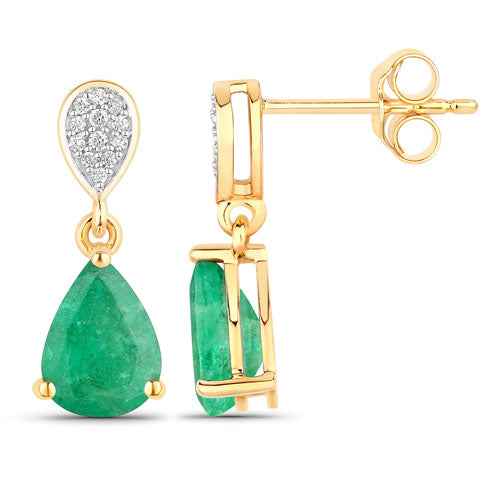 2.28 Carat Genuine Zambian Emerald and White Diamond 10K Yellow Gold Earrings by Bids.com