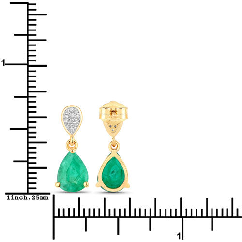 2.28 Carat Genuine Zambian Emerald and White Diamond 14K Yellow Gold Earrings by Bids.com