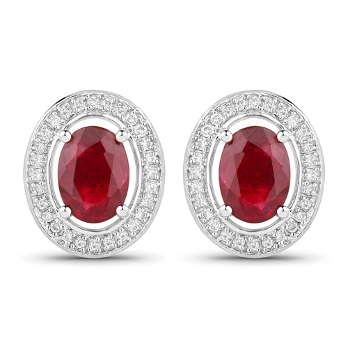 2.12 Carat Genuine Ruby and White Diamond 14K White Gold Earrings by Bids.com