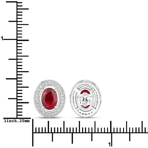 2.12 Carat Genuine Ruby and White Diamond 14K White Gold Earrings by Bids.com