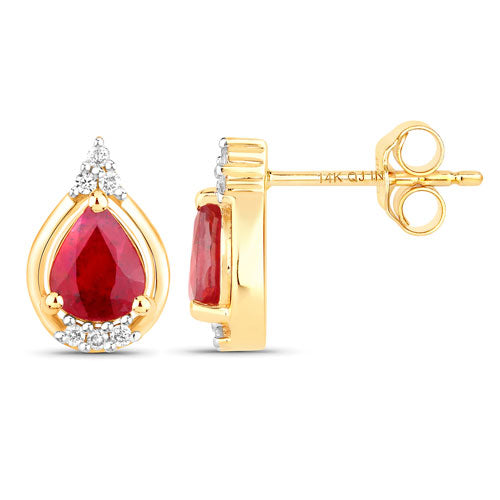 1.36 Carat Genuine Ruby and White Diamond 14K Yellow Gold Earrings by Bids.com