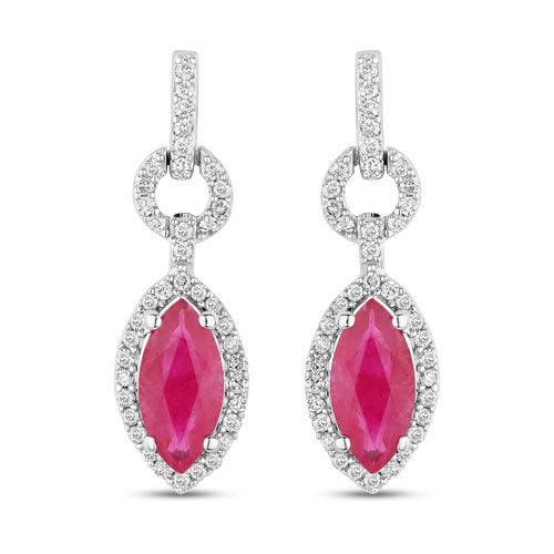 1.23 Carat Genuine Ruby and White Diamond 14K White Gold Earrings by Bids.com