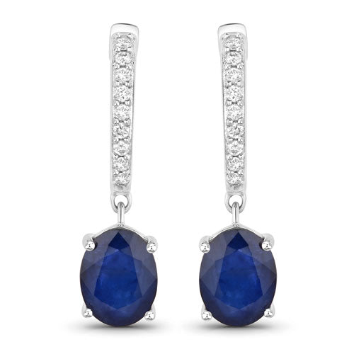 3.24 Carat Genuine Blue Sapphire and White Diamond 14K White Gold Earrings by Bids.com