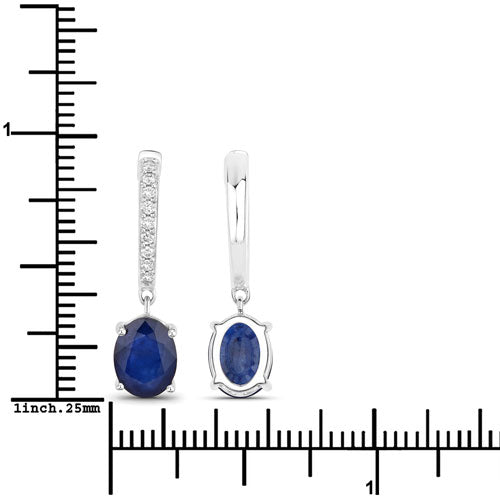 3.24 Carat Genuine Blue Sapphire and White Diamond 14K White Gold Earrings by Bids.com