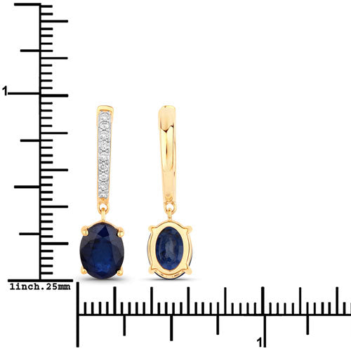 3.24 Carat Genuine Blue Sapphire and White Diamond 14K Yellow Gold Earrings by Bids.com