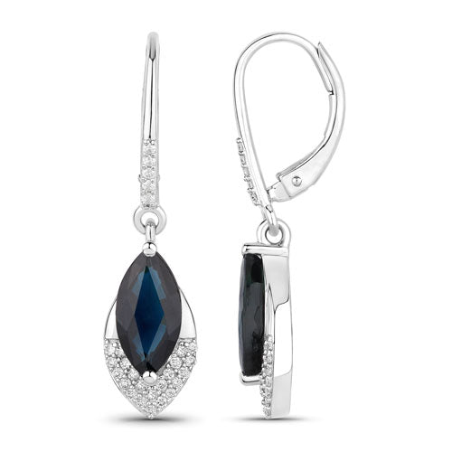 2.79 Carat Genuine Blue Sapphire and White Diamond 14K White Gold Earrings by Bids.com