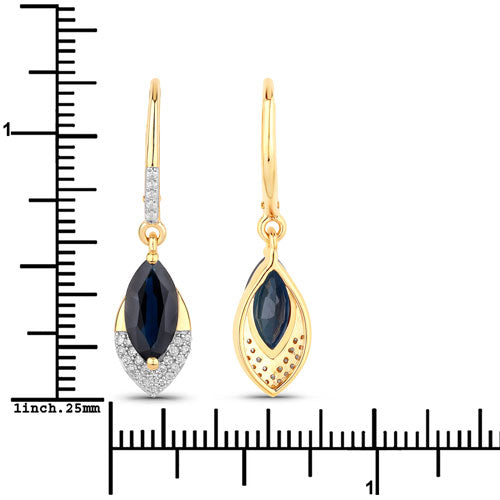 2.79 Carat Genuine Blue Sapphire and White Diamond 14K Yellow Gold Earrings by Bids.com