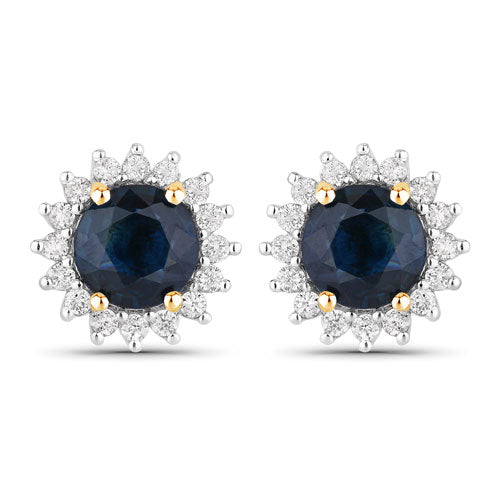 2.38 Carat Genuine Blue Sapphire and White Diamond 14K Yellow Gold Earrings by Bids.com