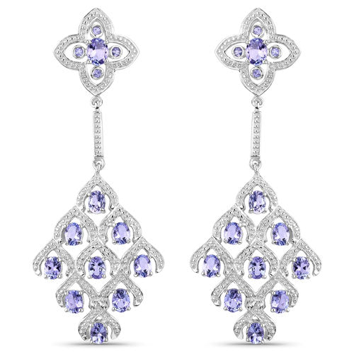 3.90 Carat Genuine Tanzanite and White Topaz .925 Sterling Silver Earrings by Bids.com